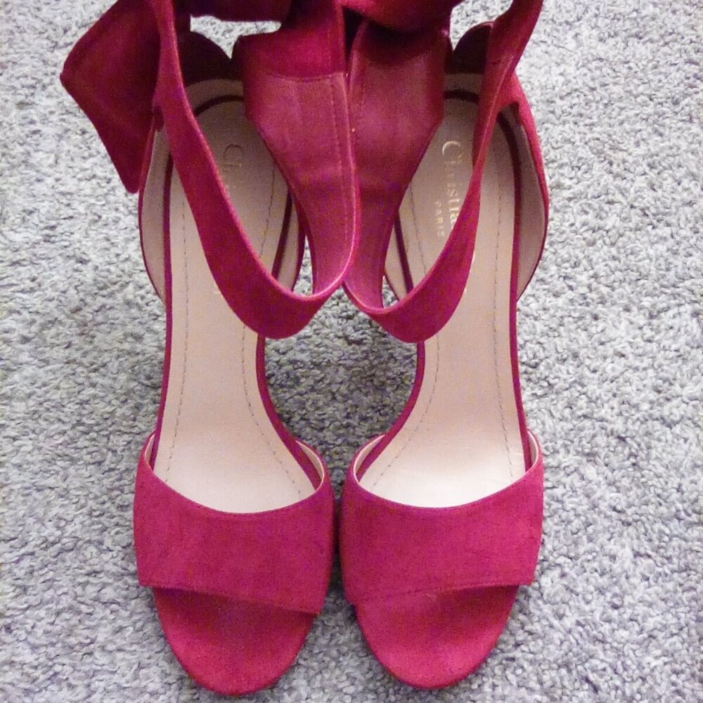 Christian Dior La Belle Scarlett (Burgundy) Open Toe Bow Tie Heels SIZE 8.5
